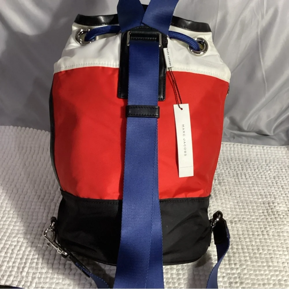 Marc Jacobs Red White Black Unisex Sport Nylon Bucket Sling Duffle Backpack NEW